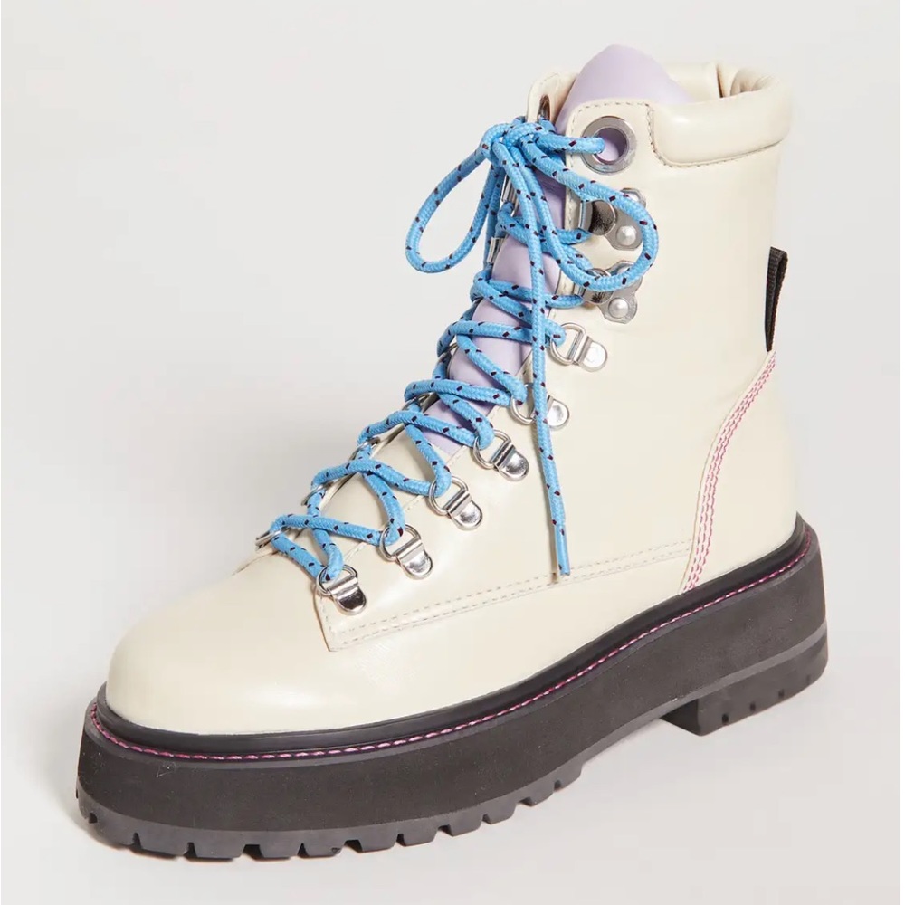 Larroude NWOT Jordan Low Boots Ivory Violet 6 Leather Moto Combat